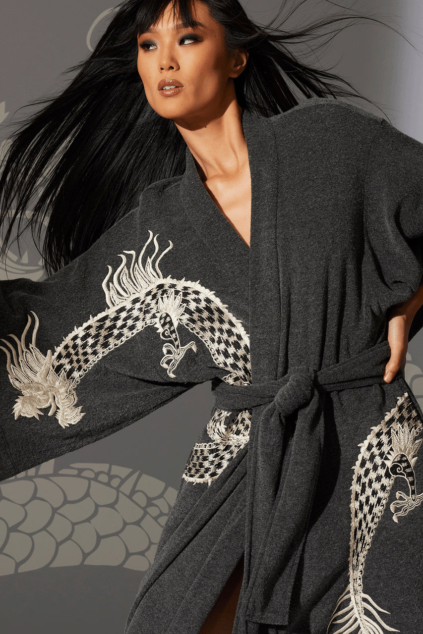 Buy Kham Dragon Embroidered Robe in Black Online Black Natori