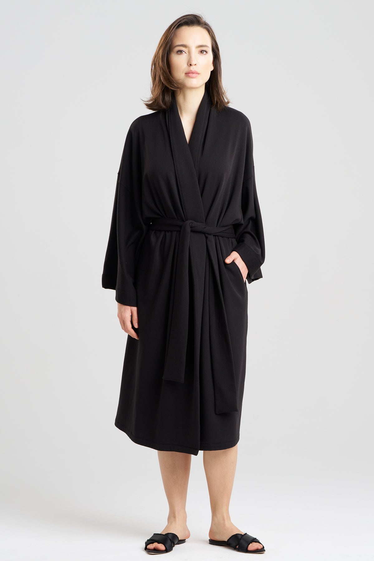 Cocoon Brushed French Terry Dragon Embroidered Robe Black Natori