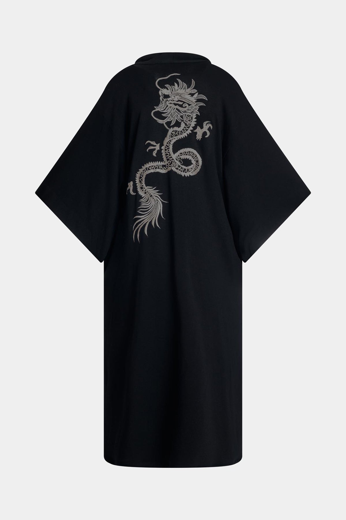 Cocoon Brushed French Terry Dragon Embroidered Robe Black Natori