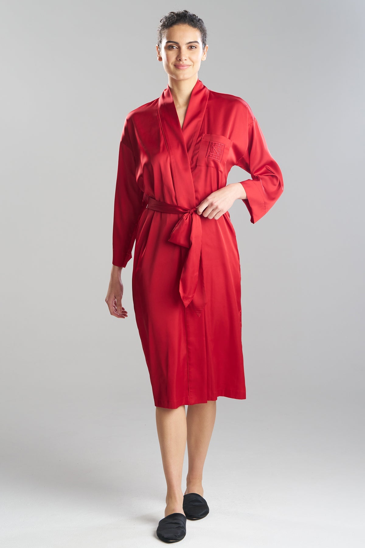 Satin Essentials Embroidered Robe Brocade Red Natori