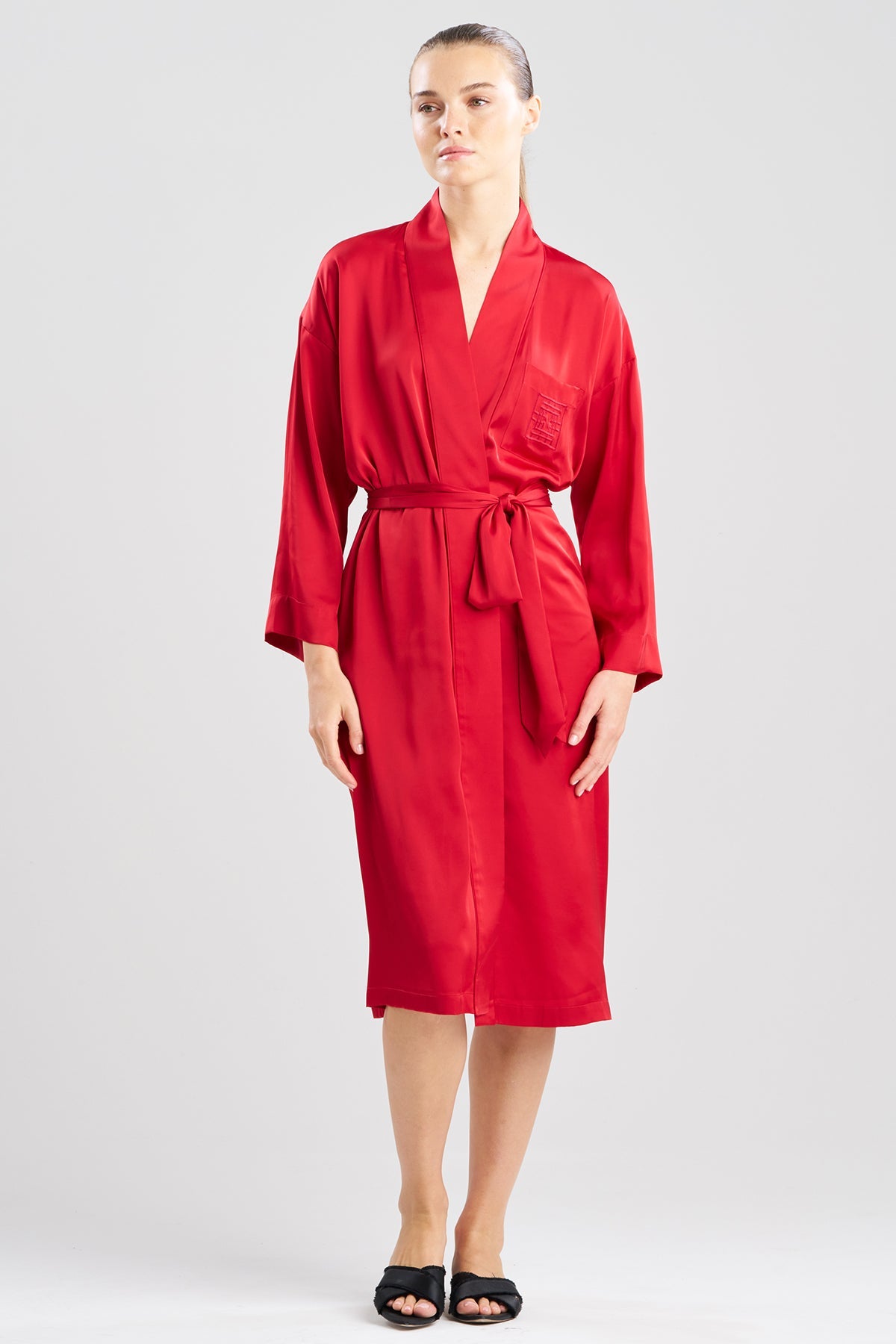 Satin Essentials Embroidered Robe Brocade Red Natori