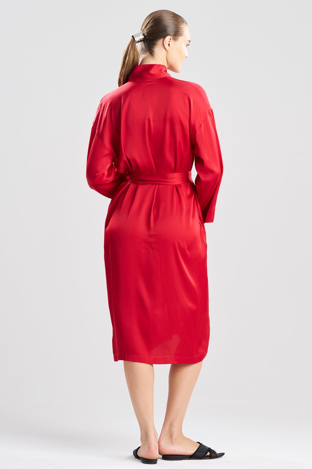 Satin Essentials Embroidered Robe Brocade Red Natori