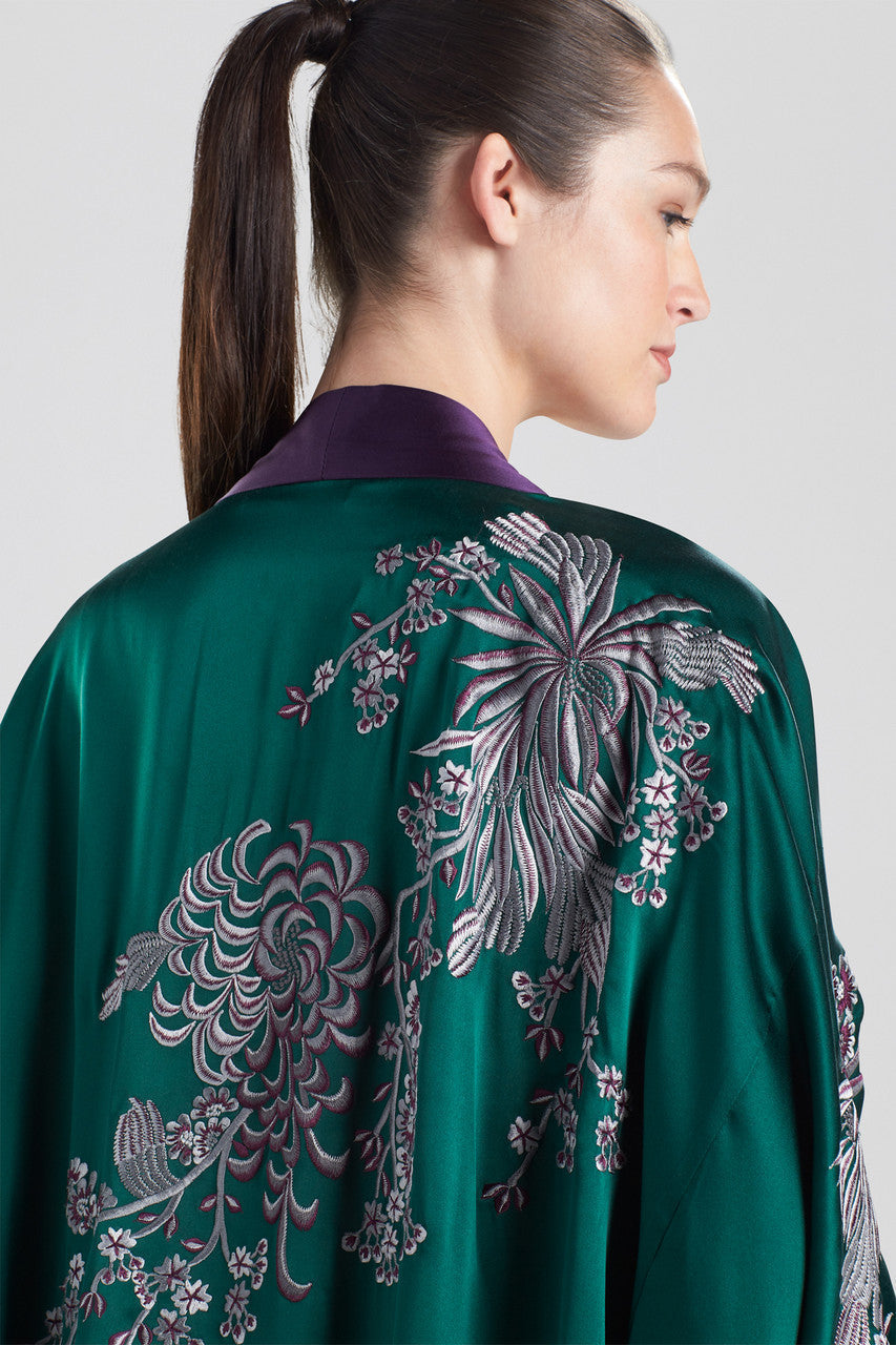 Buy Chinoiserie Embroidery Silk Robe in Juniper Online Juniper Natori