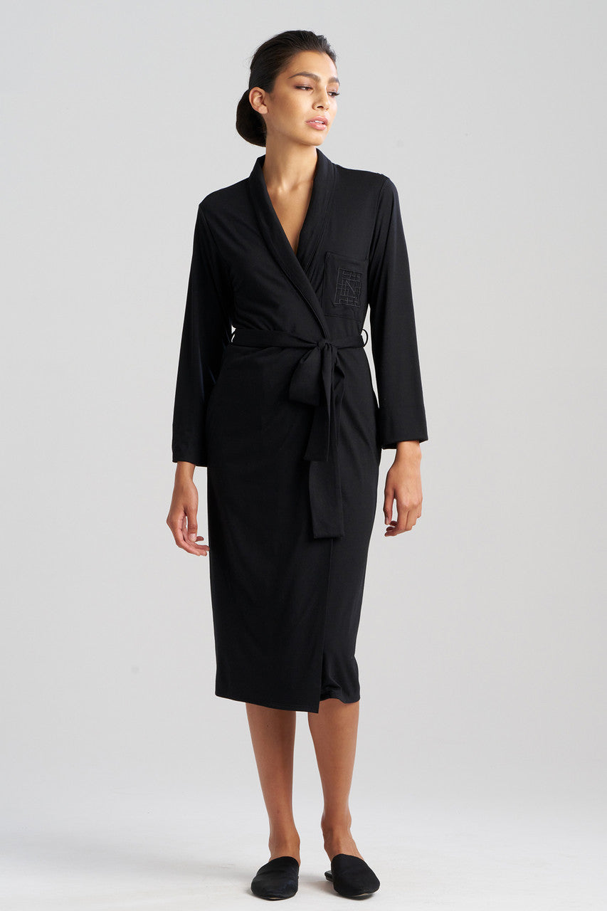 Buy Shangri-La Embroidered Robe in Black Online Black Natori