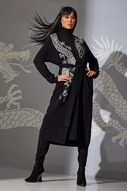 Buy Cashmere Embroidered Dragon Robe in Black Online Black Natori