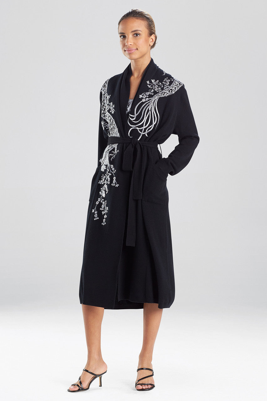 Buy Cashmere Embroidered Dragon Robe in Black Online Black Natori