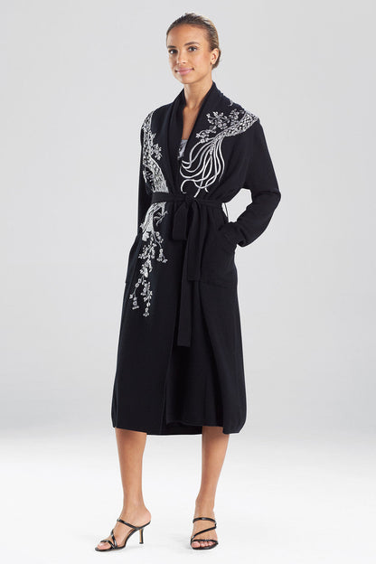 Buy Cashmere Embroidered Dragon Robe in Black Online Black Natori
