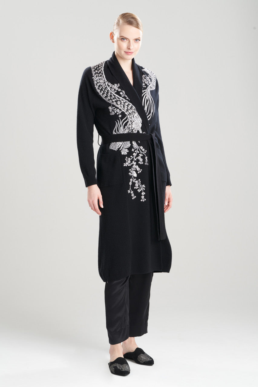 Buy Cashmere Embroidered Dragon Robe in Black Online Black Natori