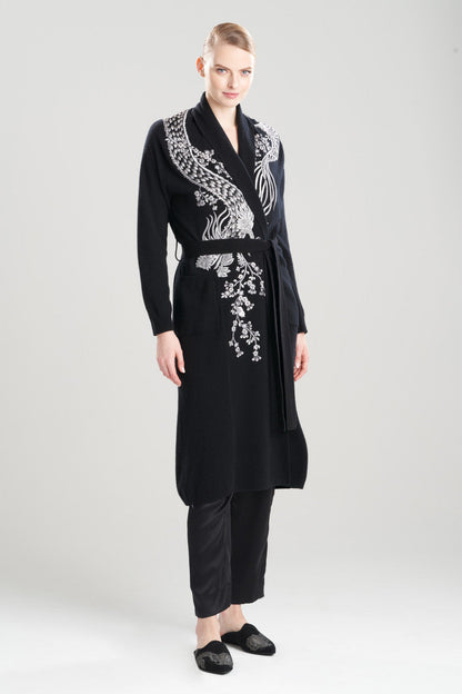 Buy Cashmere Embroidered Dragon Robe in Black Online Black Natori