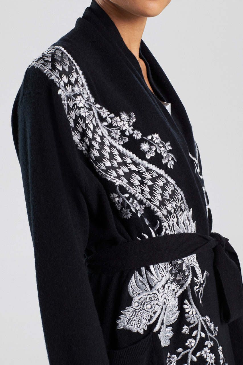 Buy Cashmere Embroidered Dragon Robe in Black Online Black Natori