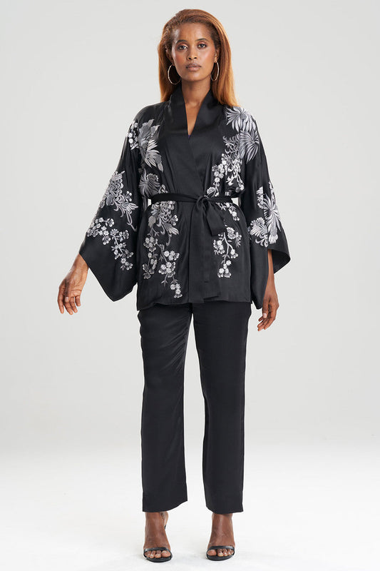 Buy Dragon Embroidery Silk Wrap in Black Online Black Natori