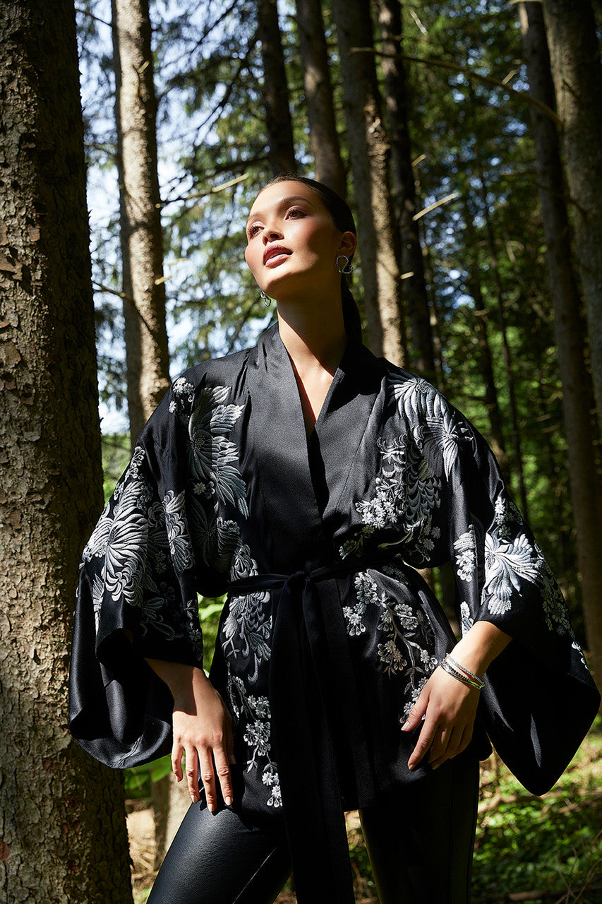 Buy Dragon Embroidery Silk Wrap in Black Online Black Natori