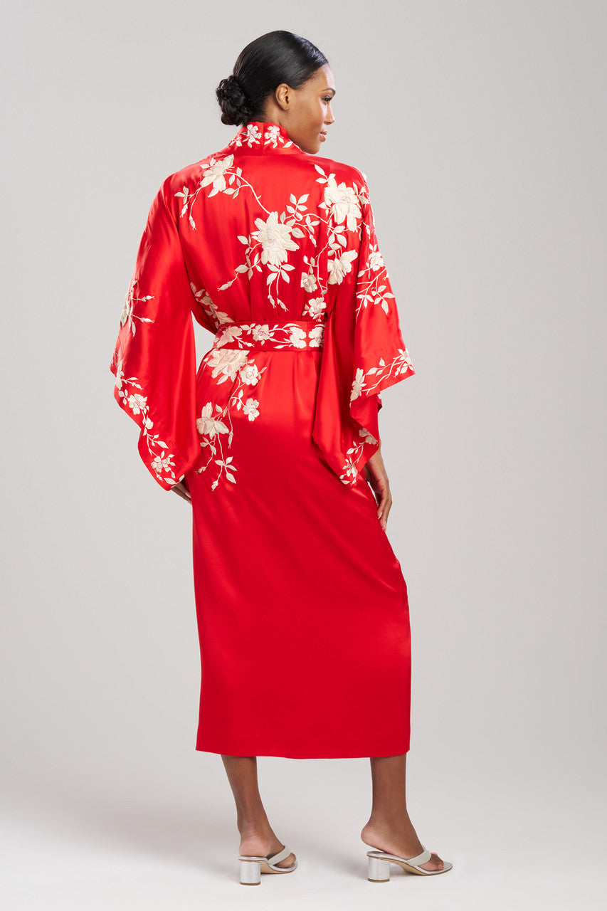 Buy Key Essentials Embroidered Kimono Tassel Silk Robe in Scarlet Online Scarlet Natori