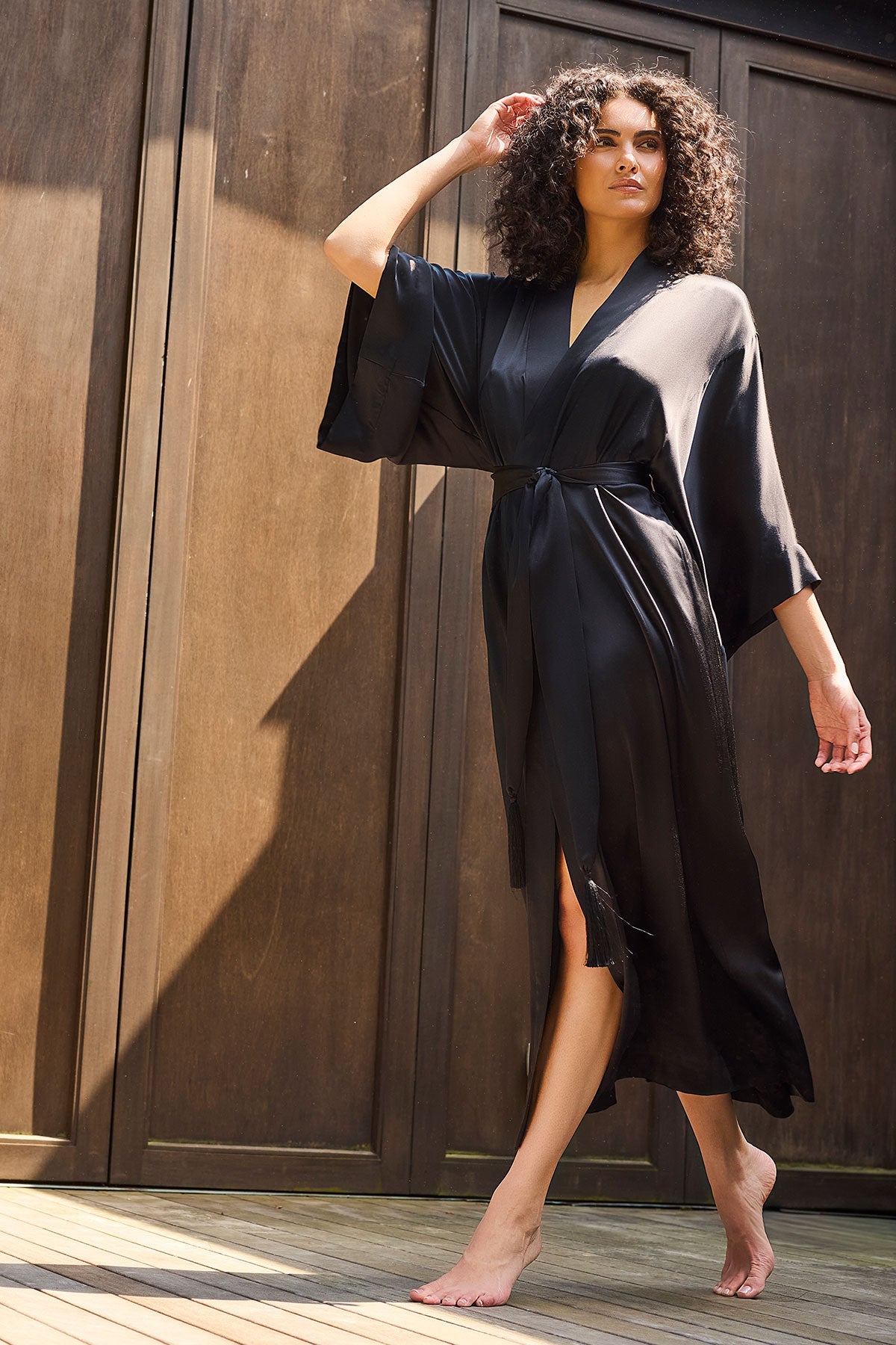 Buy Key Essentials Silk Robe in Black Online Black Natori