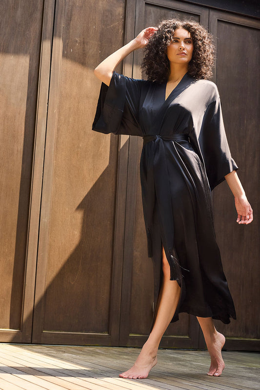 Buy Key Essentials Silk Robe in Black Online Black Natori