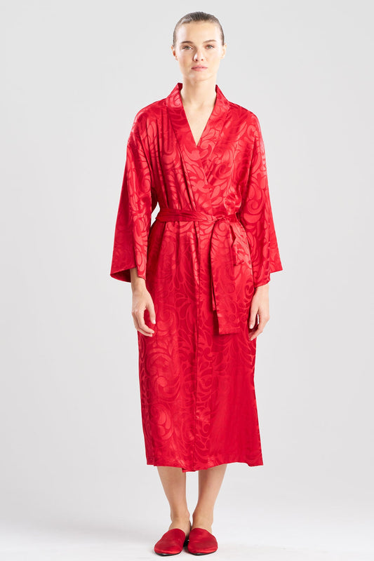 Scroll Satin Jacquard Robe Brocade Red Natori