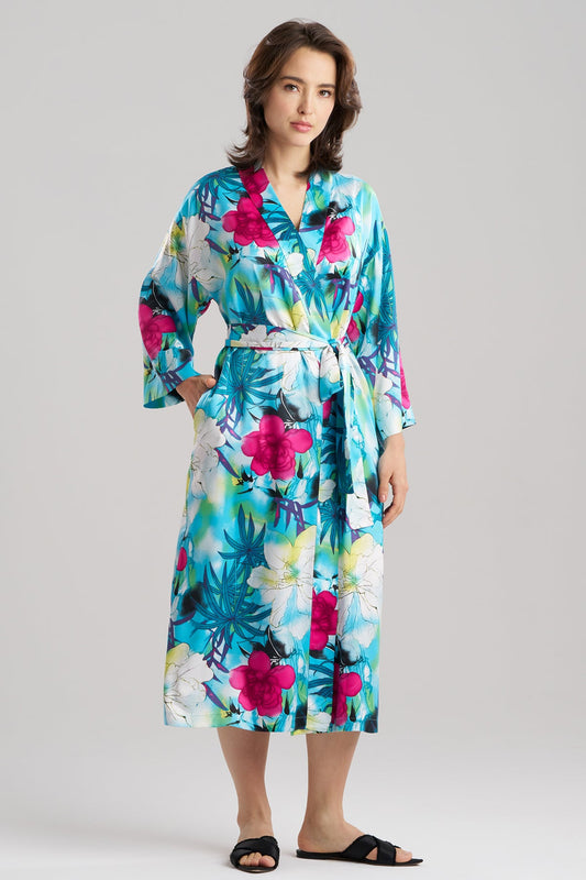 Viva Printed Satin Robe Teal Natori