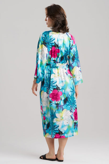Viva Printed Satin Robe Teal Natori