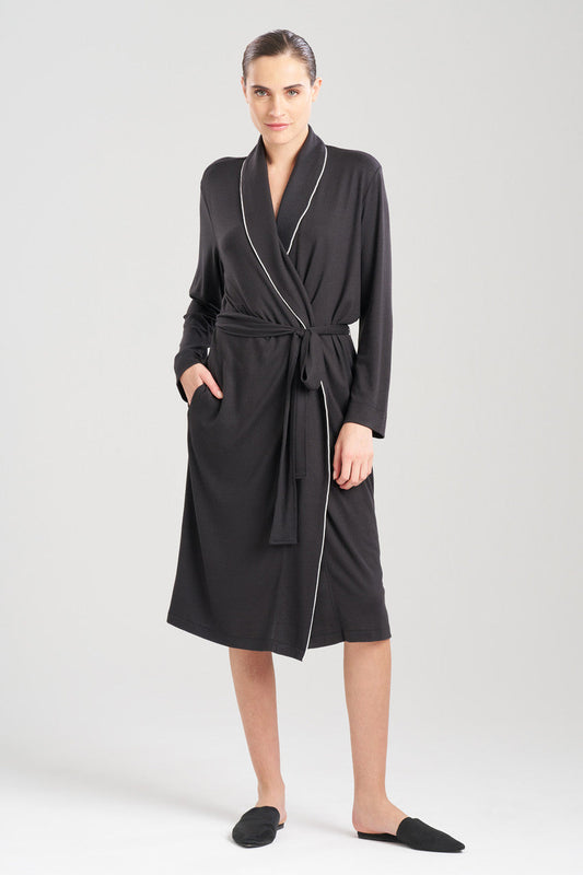 Buy Oasis Piped Collar Robe in Black Online Black Natori