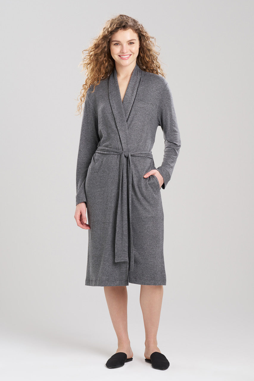 Buy Oasis Piped Collar Robe in Charcoal Online Charcoal Natori