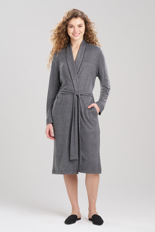 Buy Oasis Piped Collar Robe in Charcoal Online Charcoal Natori