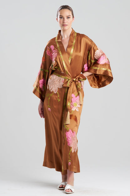 Couture Brushstroke Embroidered Silk Robe Gold Rush Natori