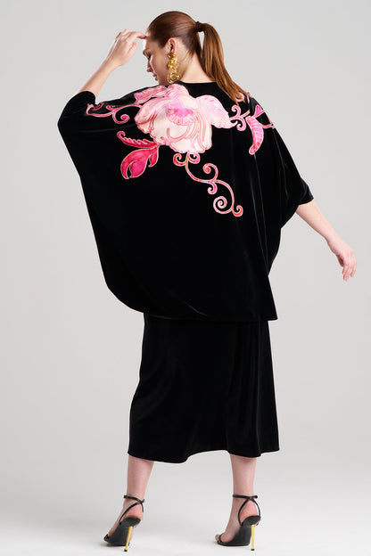 Natalie Velvet Appliqued Cocoon Cardigan Black Natori
