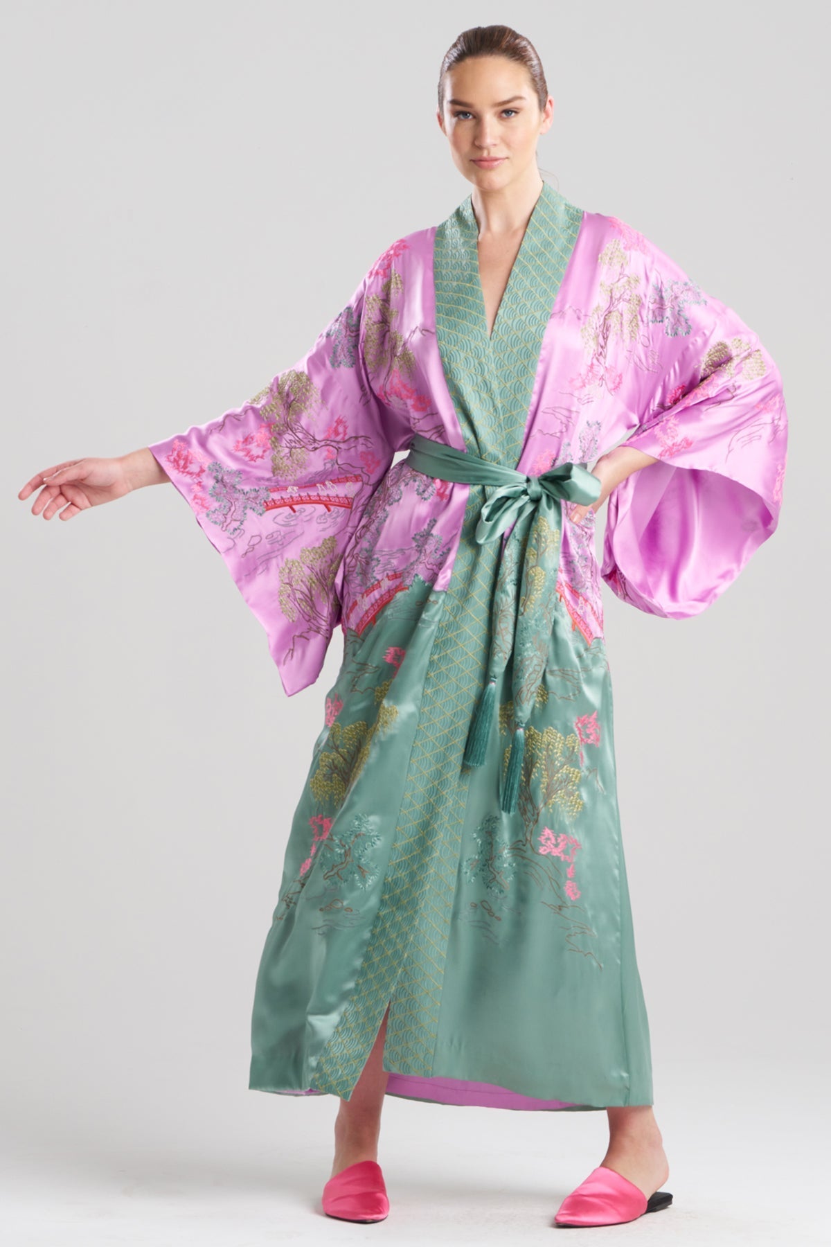 Couture Nara Embellished Drop Sleeve Silk Robe Lilac Rose Natori