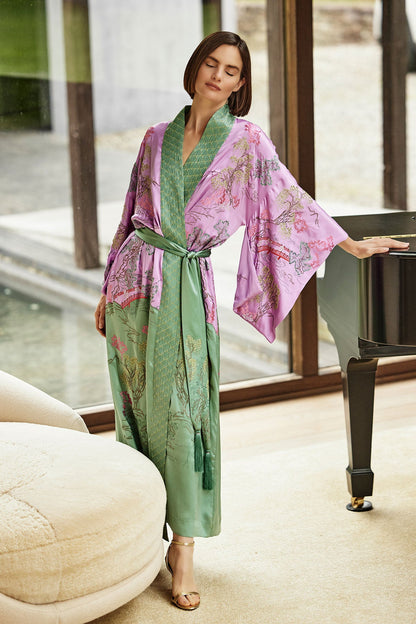 Couture Nara Embellished Drop Sleeve Silk Robe Lilac Rose Natori