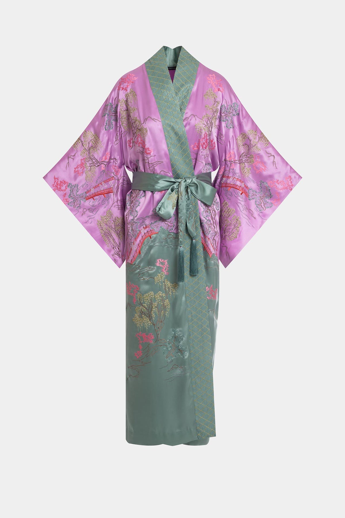 Couture Nara Embellished Drop Sleeve Silk Robe Lilac Rose Natori