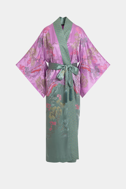 Couture Nara Embellished Drop Sleeve Silk Robe Lilac Rose Natori
