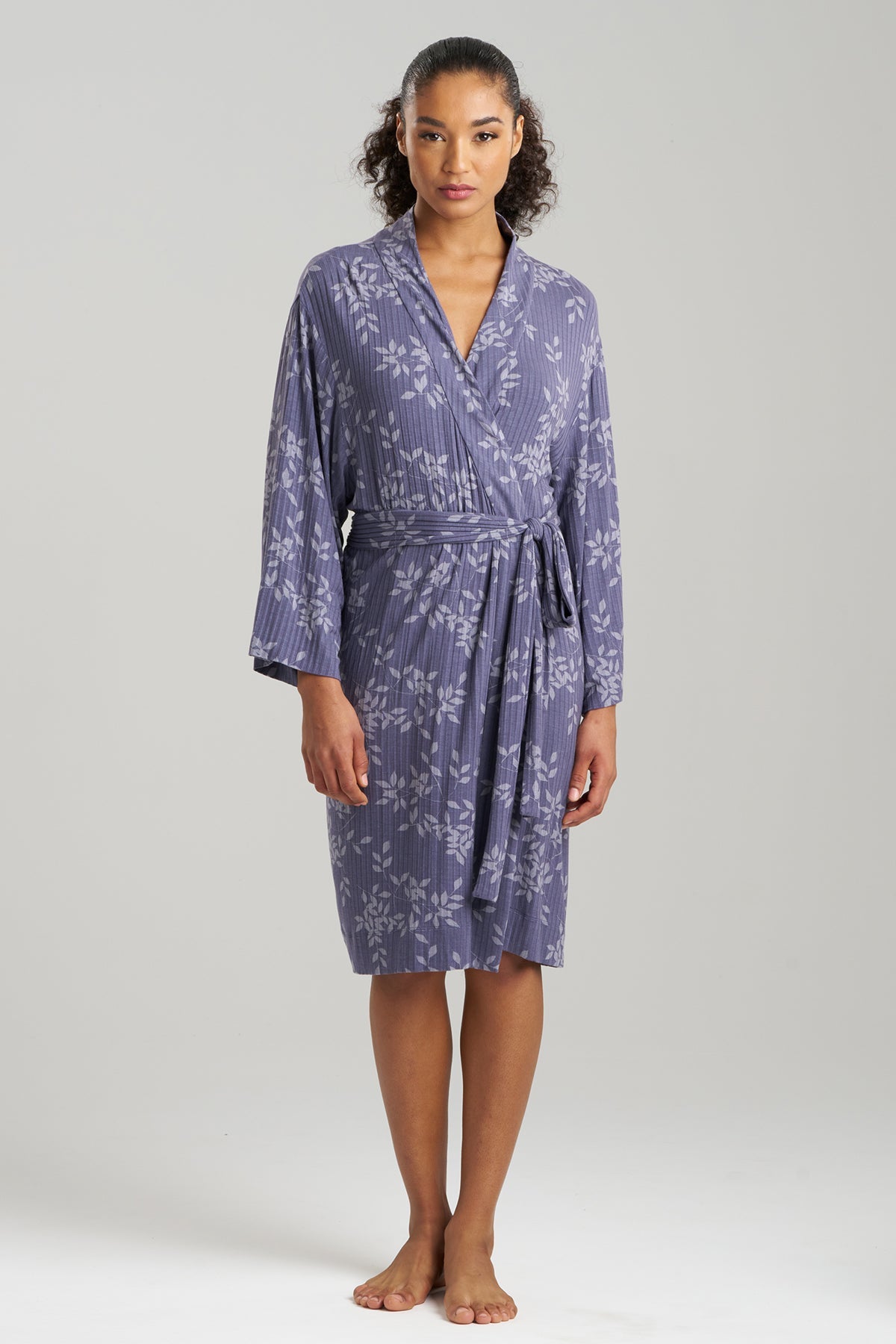 Aria Printed Rib Ease Wrap Twilight Blue Natori