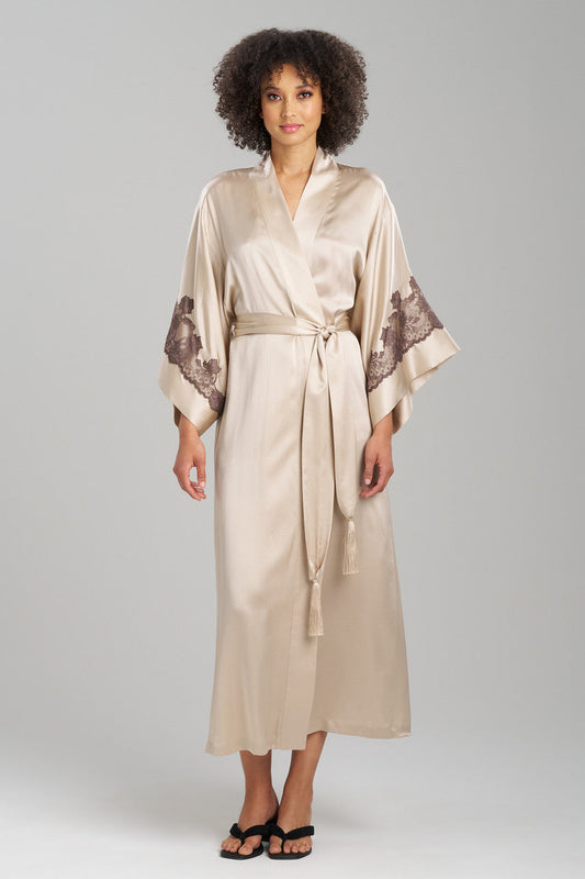 Buy Lolita Lace Embroidered Silk Tassel Robe in Parchment/Ash Black Online Parchment/Ash Black Natori