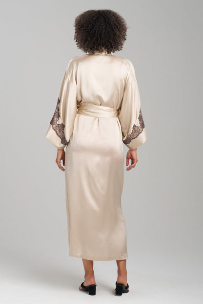 Buy Lolita Lace Embroidered Silk Tassel Robe in Parchment/Ash Black Online Parchment/Ash Black Natori