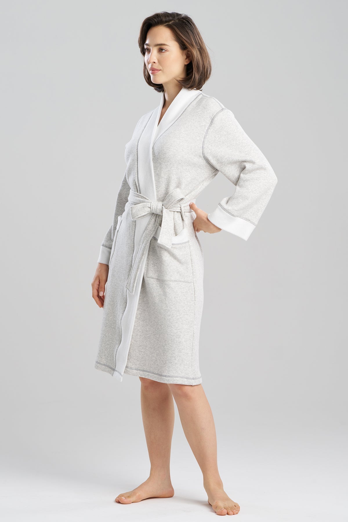 Nova Cozy Brushed Knit Dream Robe Light Heather Grey Natori