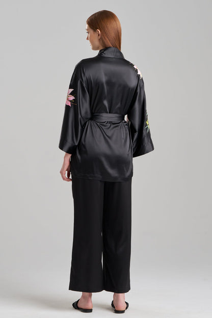 Glamour Floral Applique Wrap Black Natori