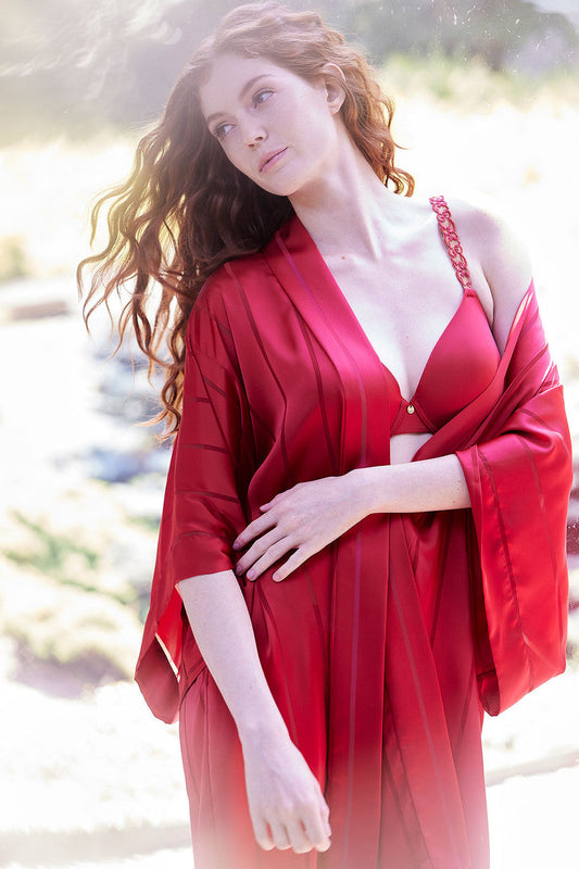 Buy Sheer Stripe Jacquard Wrap in Brocade Red Online Brocade Red Natori