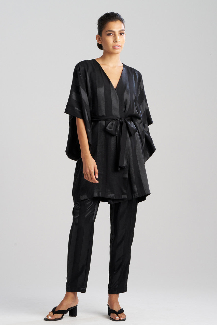 Buy Satin Jacquard Stripe Wrap in Black Online Black Natori