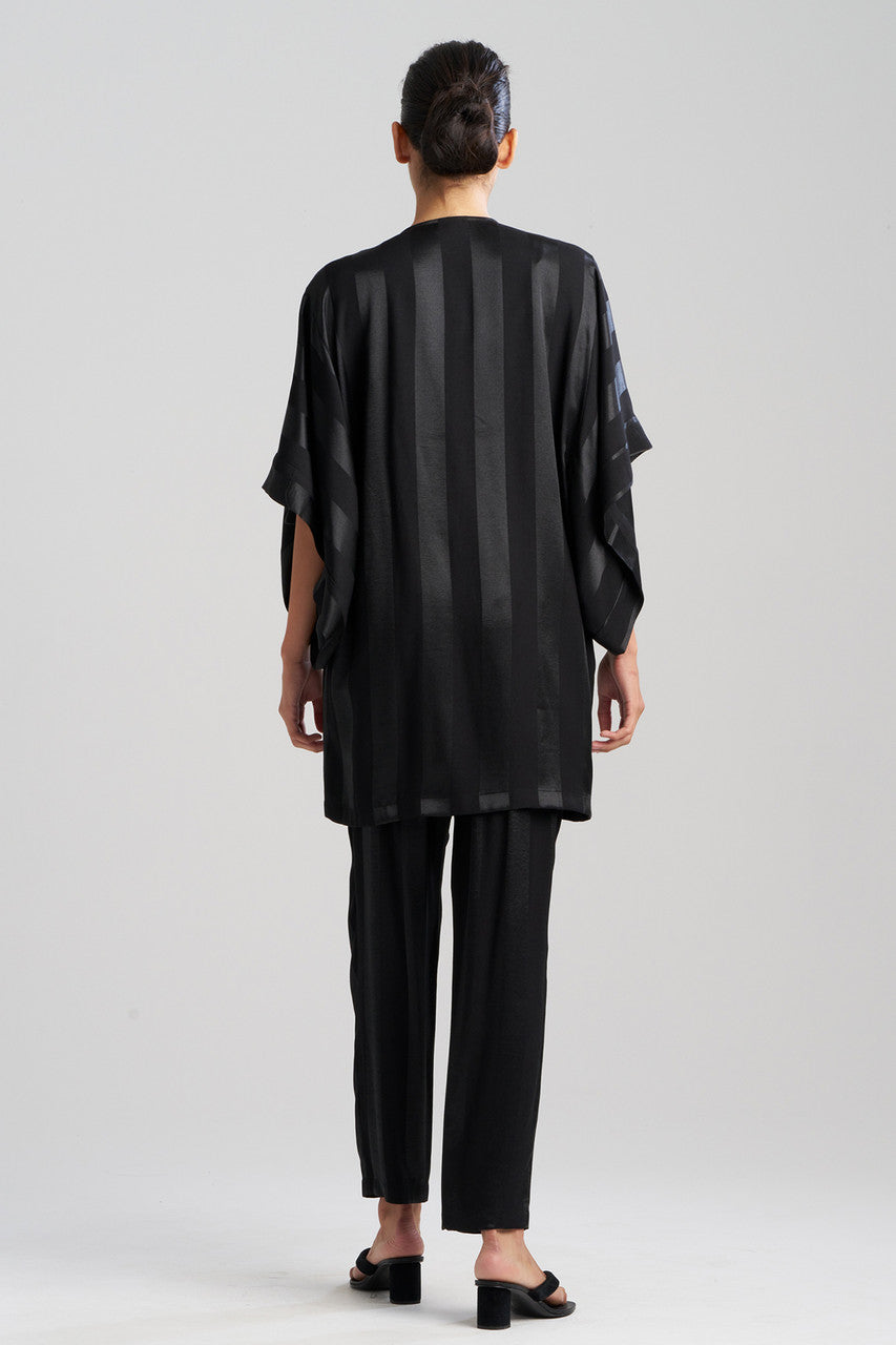 Buy Satin Jacquard Stripe Wrap in Black Online Black Natori
