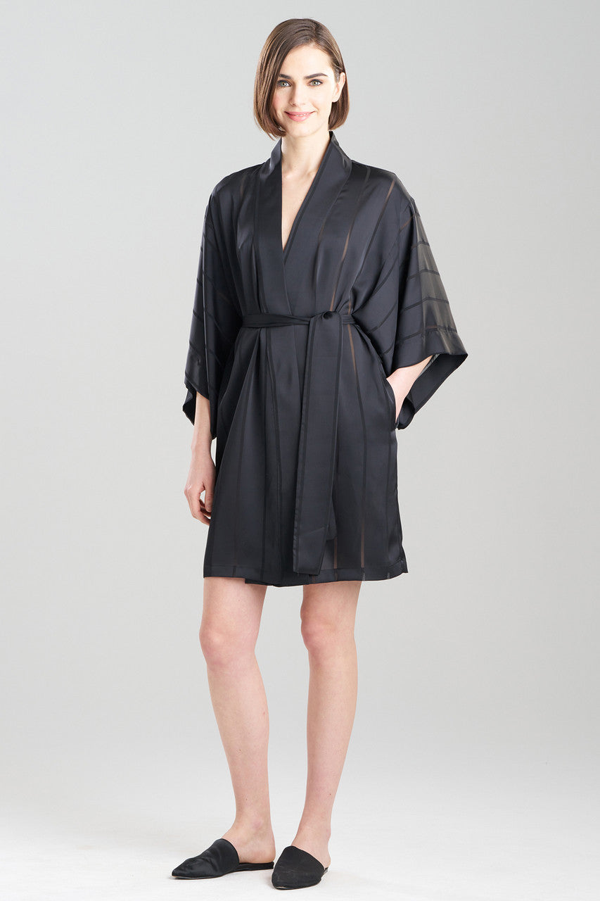 Buy Sheer Stripe Jacquard Wrap in Black Online Black Natori