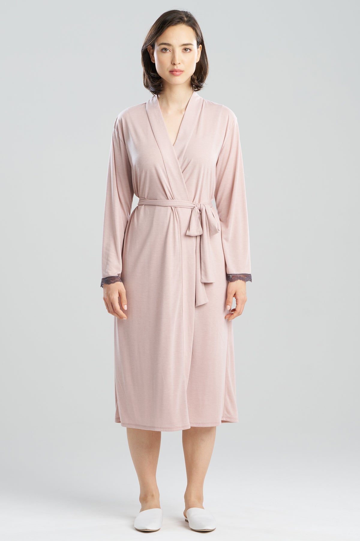 Dhalia Knit Jersey Lace Robe Pale Pink Natori