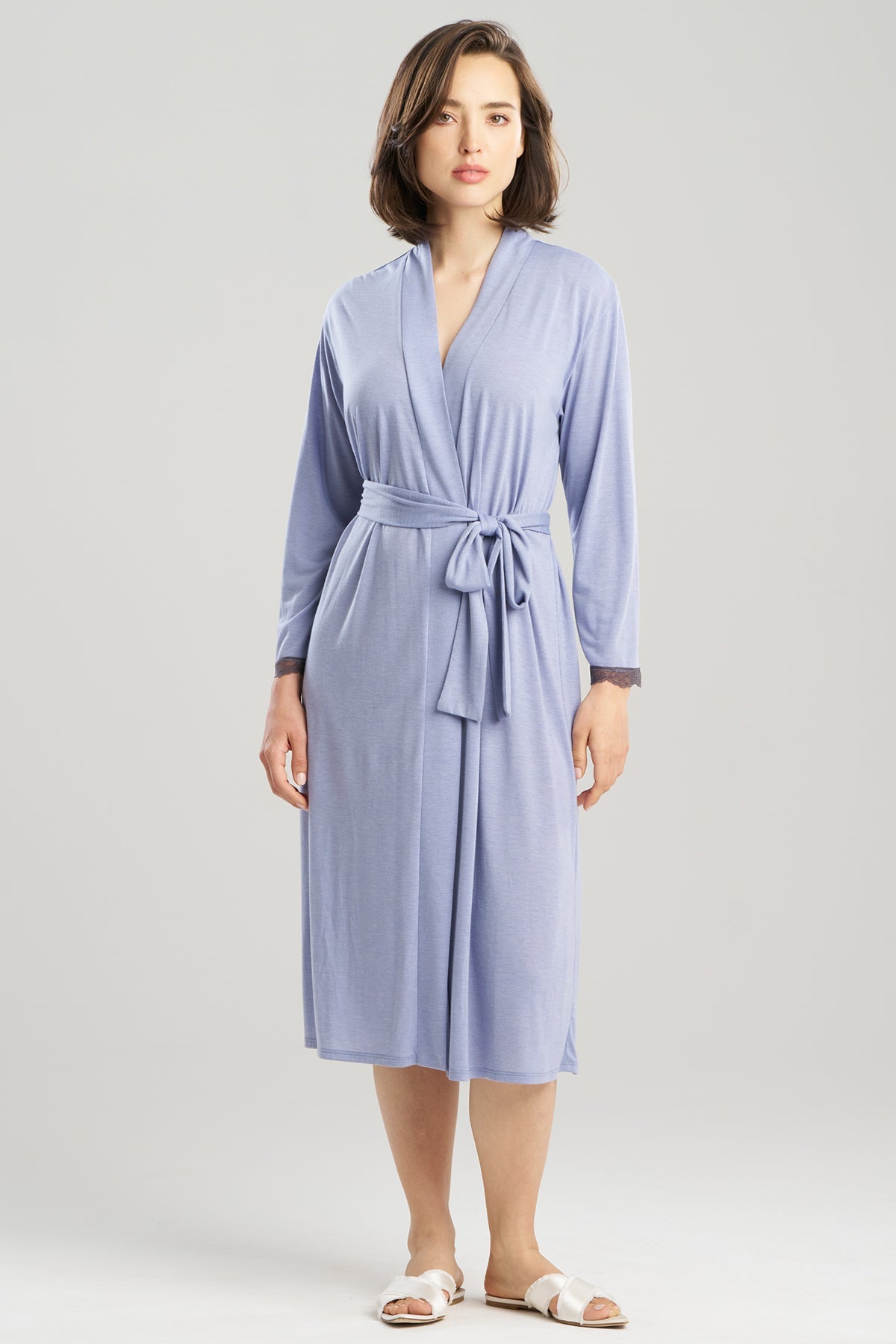 Dhalia Knit Jersey Lace Robe Blue Haze Natori