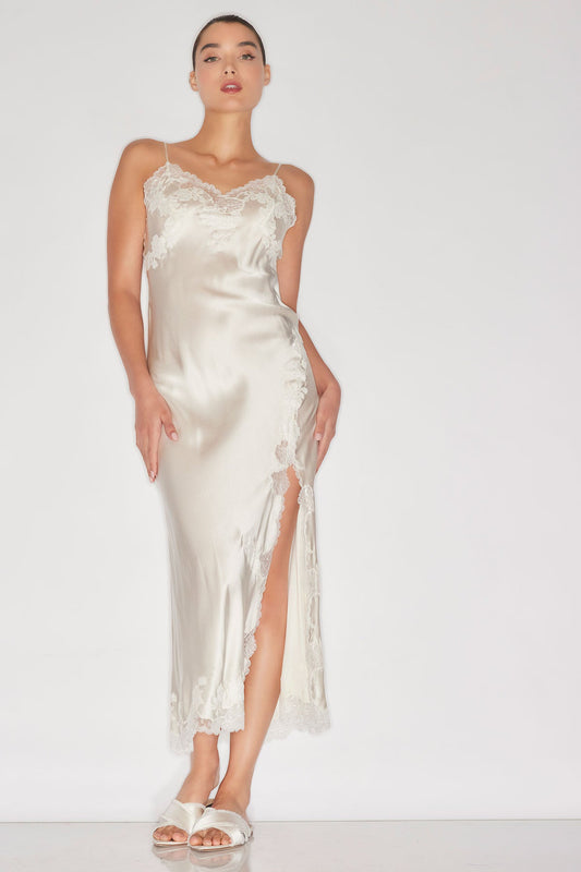Buy Lolita Lace Slit Gown in Warm White Online Warm White Natori