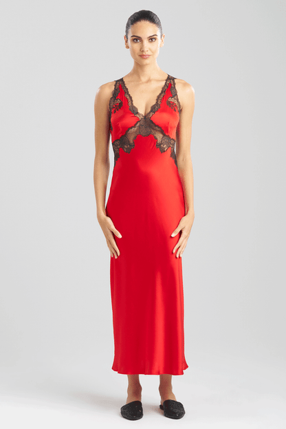 Buy Lolita Lace Trim Silk Gown in Scarlet/Ash Black Online Scarlet/Ash Black Natori
