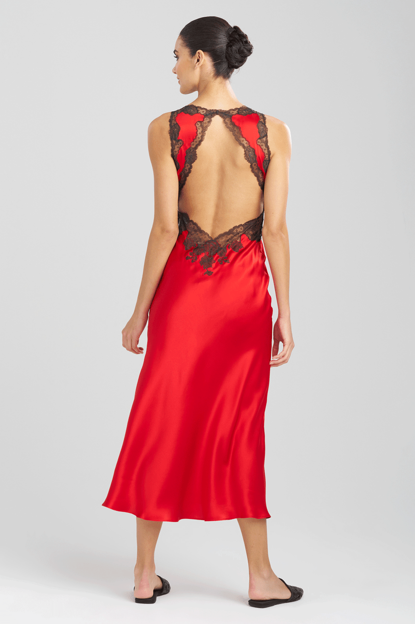 Buy Lolita Lace Trim Silk Gown in Scarlet/Ash Black Online Scarlet/Ash Black Natori
