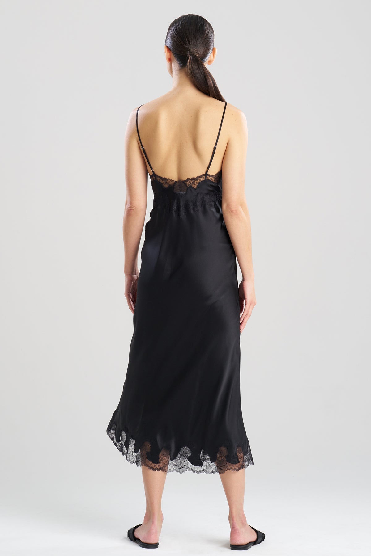 Lolita Lace Slit Silk Slip Dress Black Natori