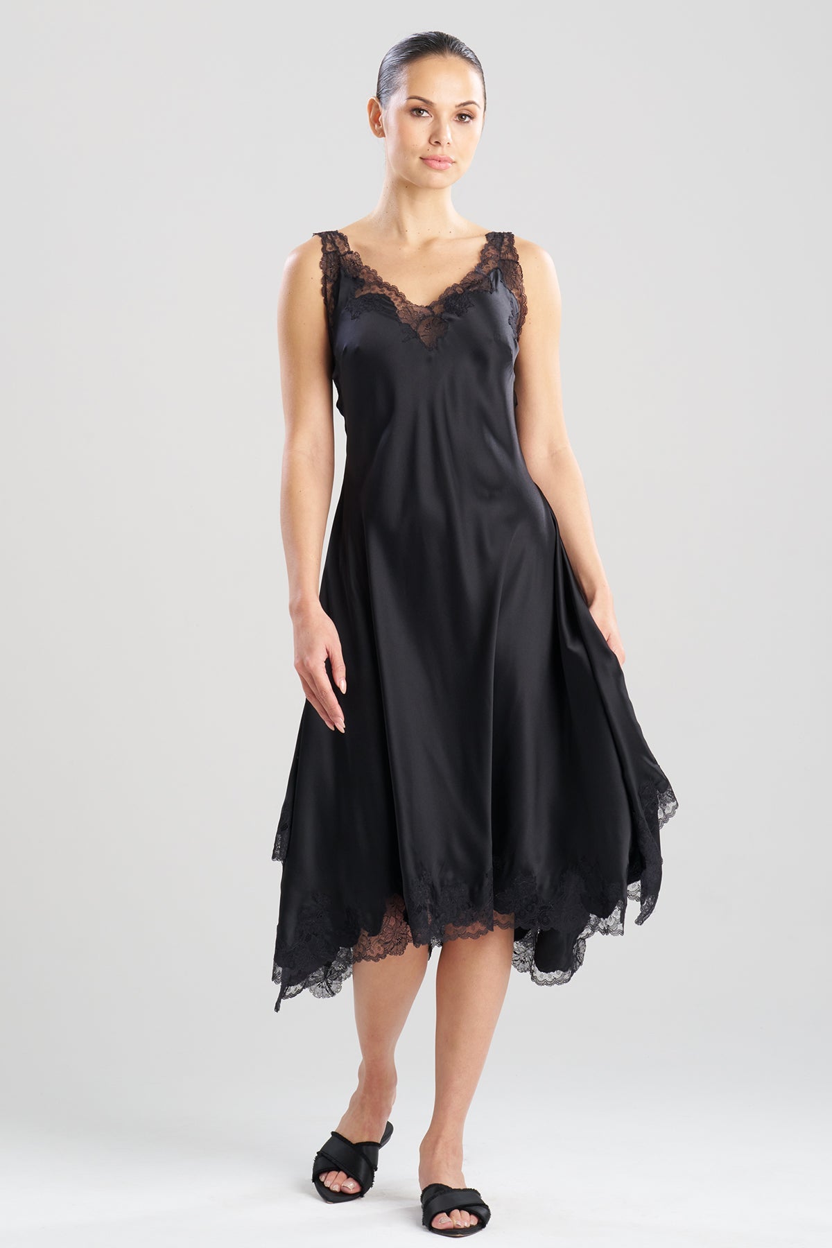 Lolita Asymmetrical Silk Slip Dress Black Natori