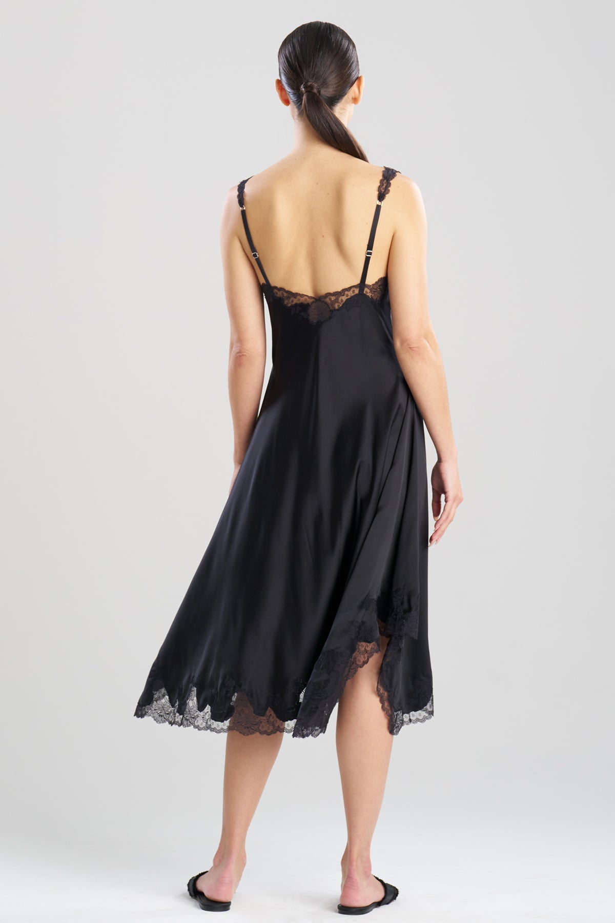 Lolita Asymmetrical Silk Slip Dress Black Natori