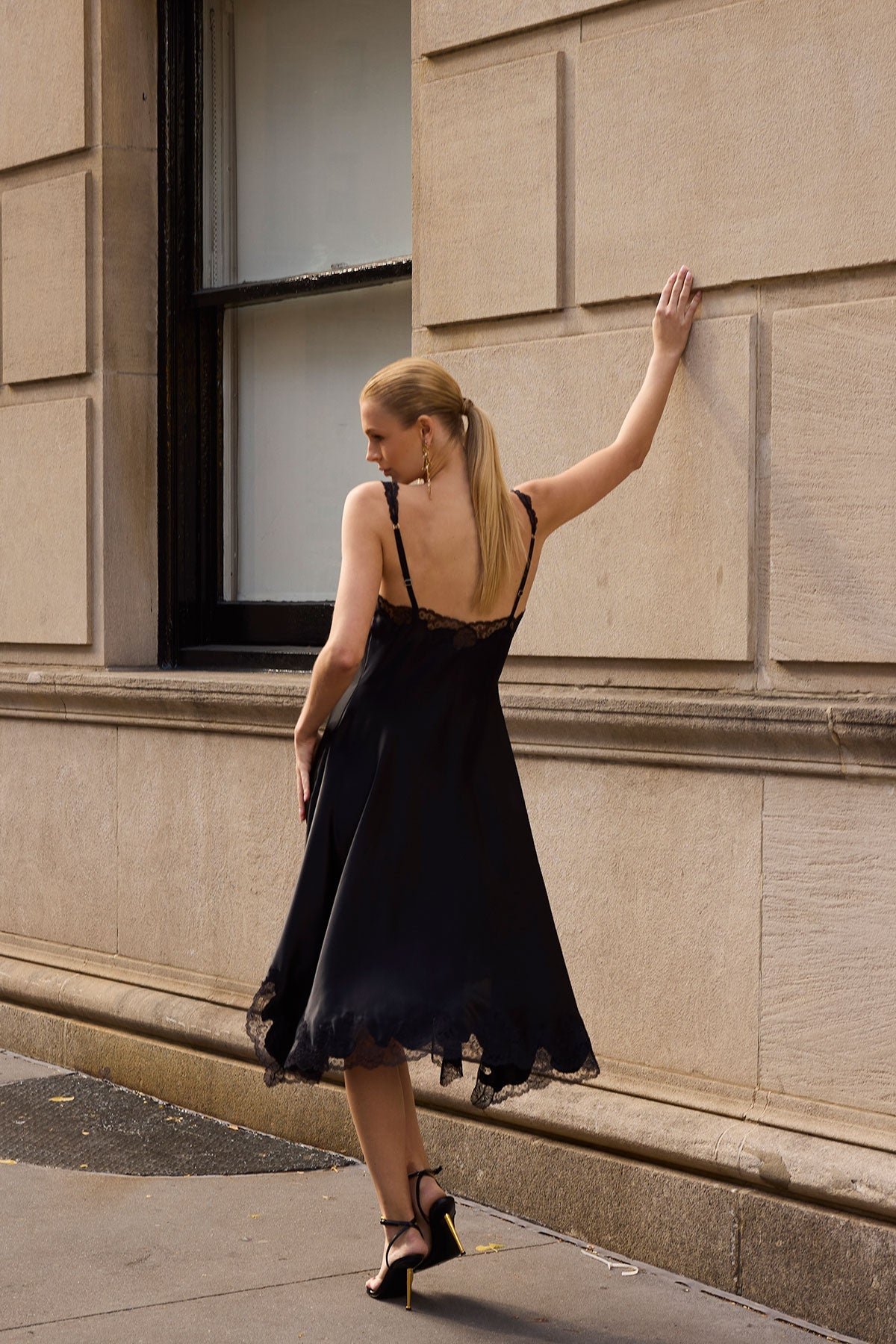 Lolita Asymmetrical Silk Slip Dress Black Natori