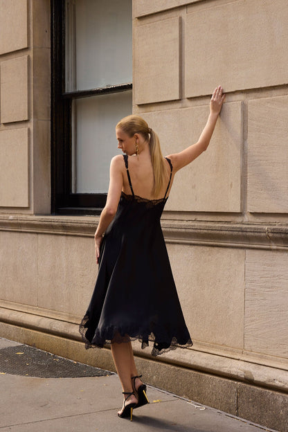 Lolita Asymmetrical Silk Slip Dress Black Natori